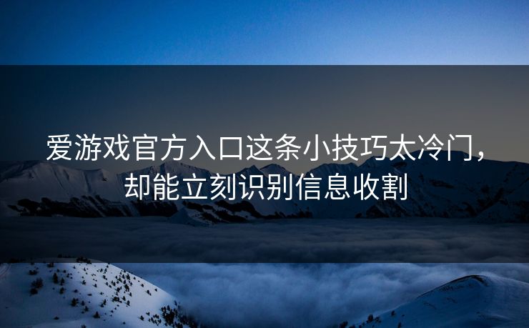 爱游戏官方入口这条小技巧太冷门，却能立刻识别信息收割